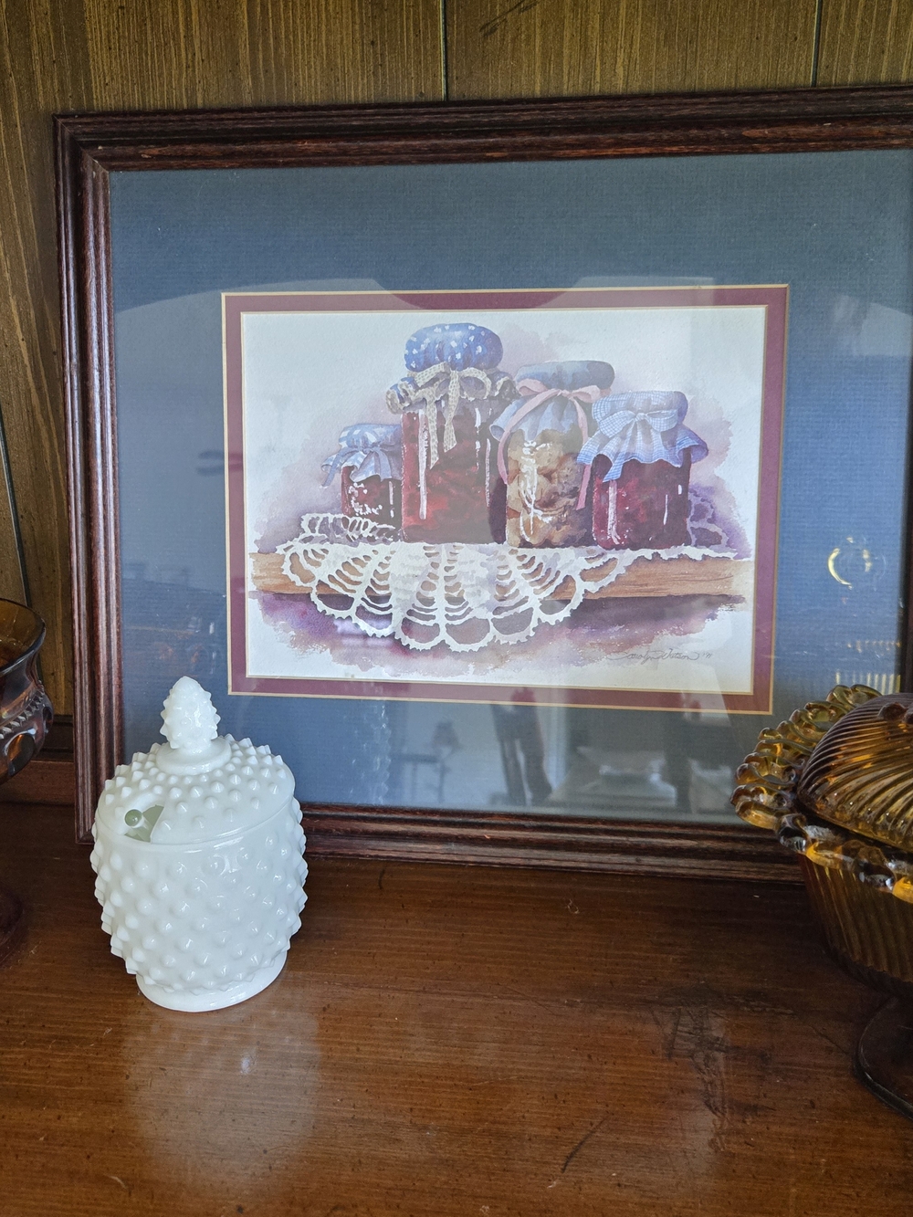 Vintage 1991 Carolyn Watson "Canning Jars" Framed Art Print